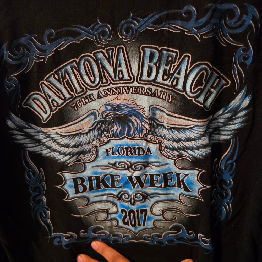 Daytona Beach Bike Week 2017 76th Anniversary Long Sleeve Black Tee Mens M - Picture 2 of 7